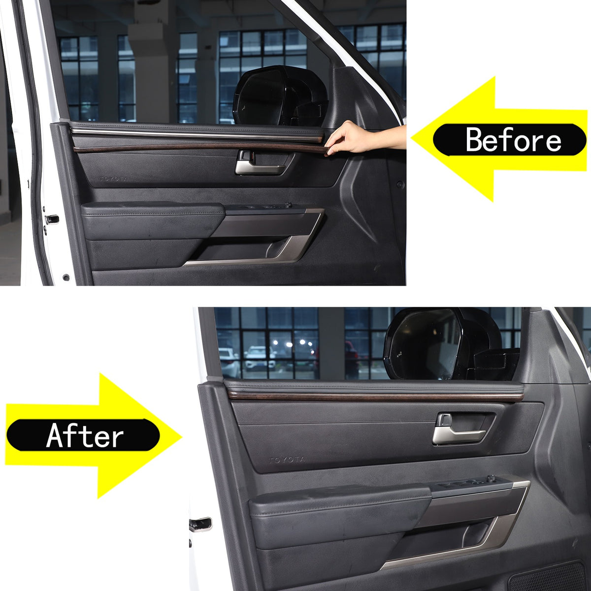 Wood Grain ABS Inner Upper Door Panel Trim For Toyota Tundra CrewMax Cab 2022+ 3