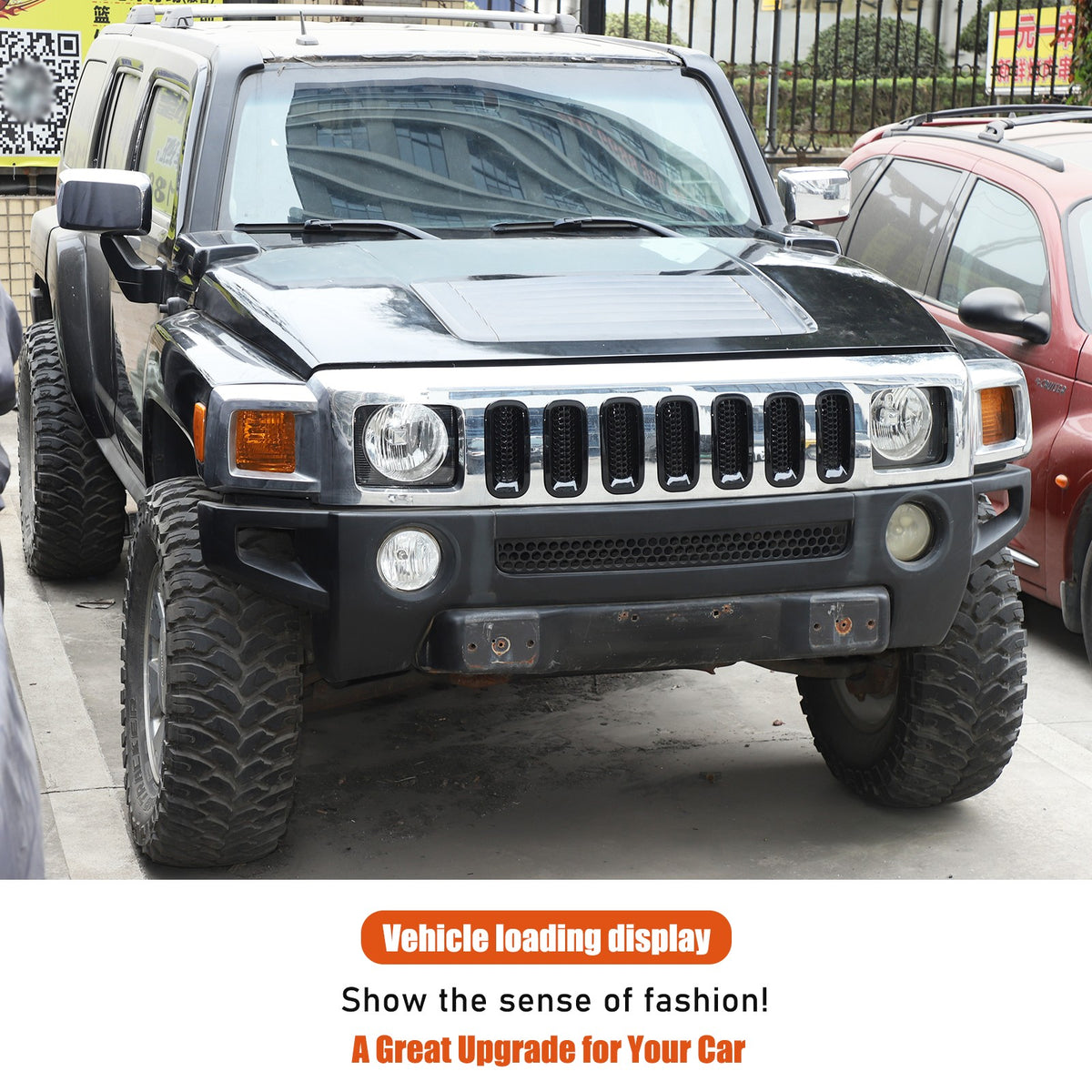 Piano Black ABS Front Grille Insect Screen Trim For Hummer H3 2005-2009 4