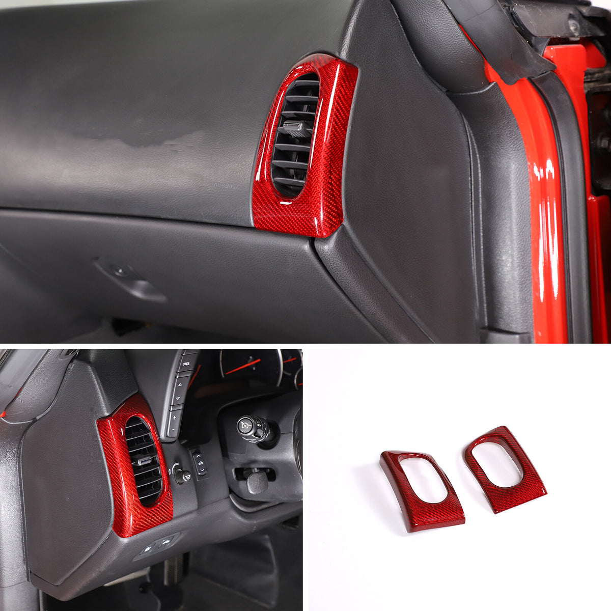 Red Real Carbon Fiber Interior Dashboard Side Air Vent Trim For Corvette C6 1