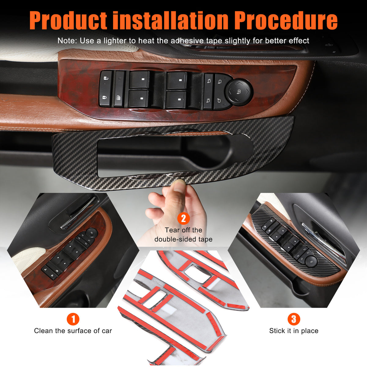 ABS Carbon Fiber Interior Decor Trim Cover For Cadillac Escalade 2007-14 17