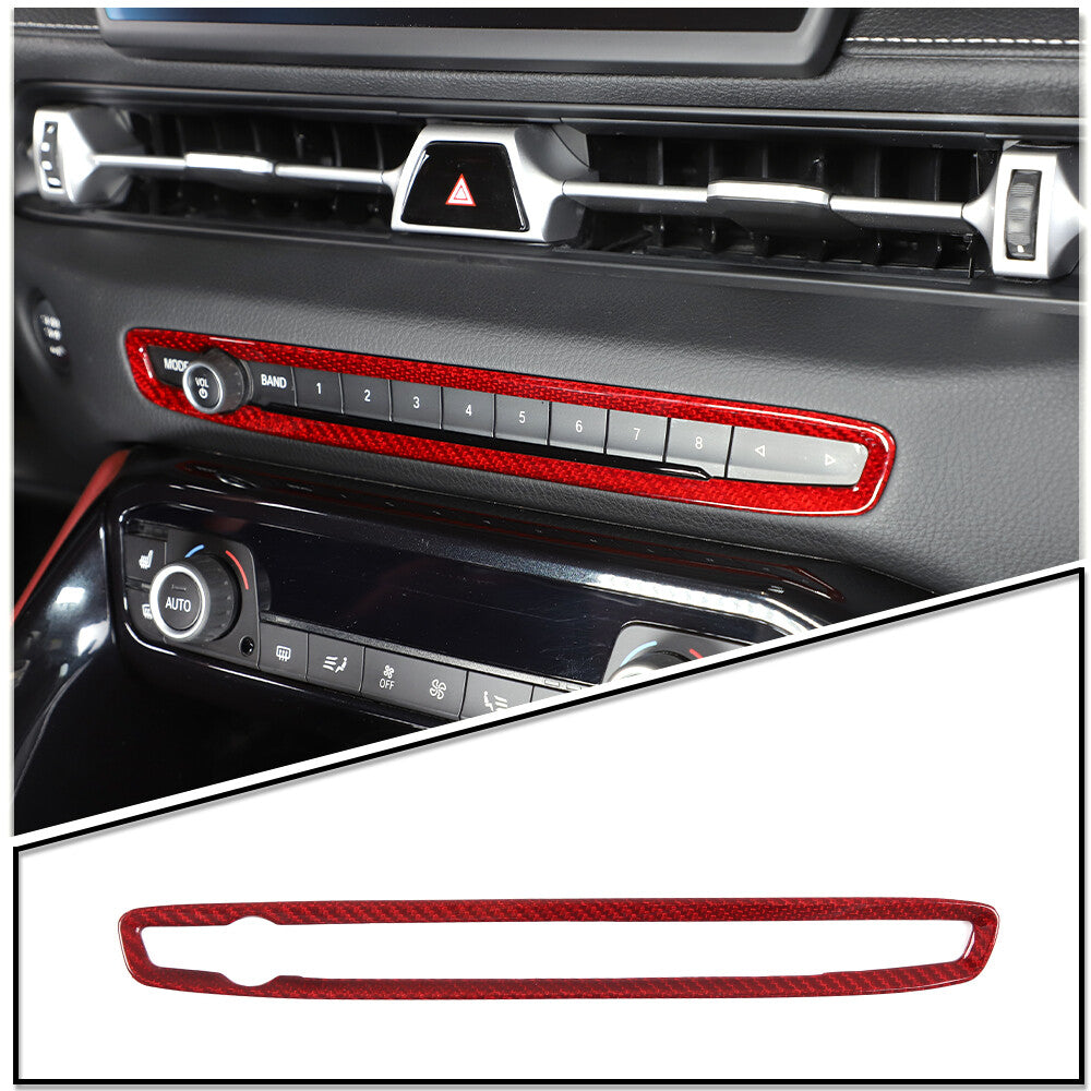 Red Carbon Fiber Central Control Volume Panel Decor Trim For Toyota Supra 19-24 2