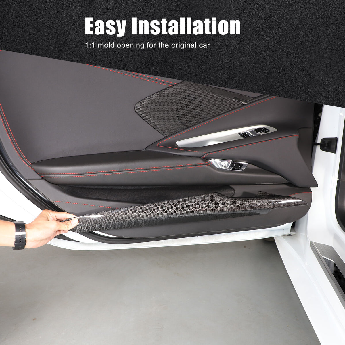 Real Honeycomb Carbon Fiber Interior Inner Door Panel Cover Trim for Corvette C8 19