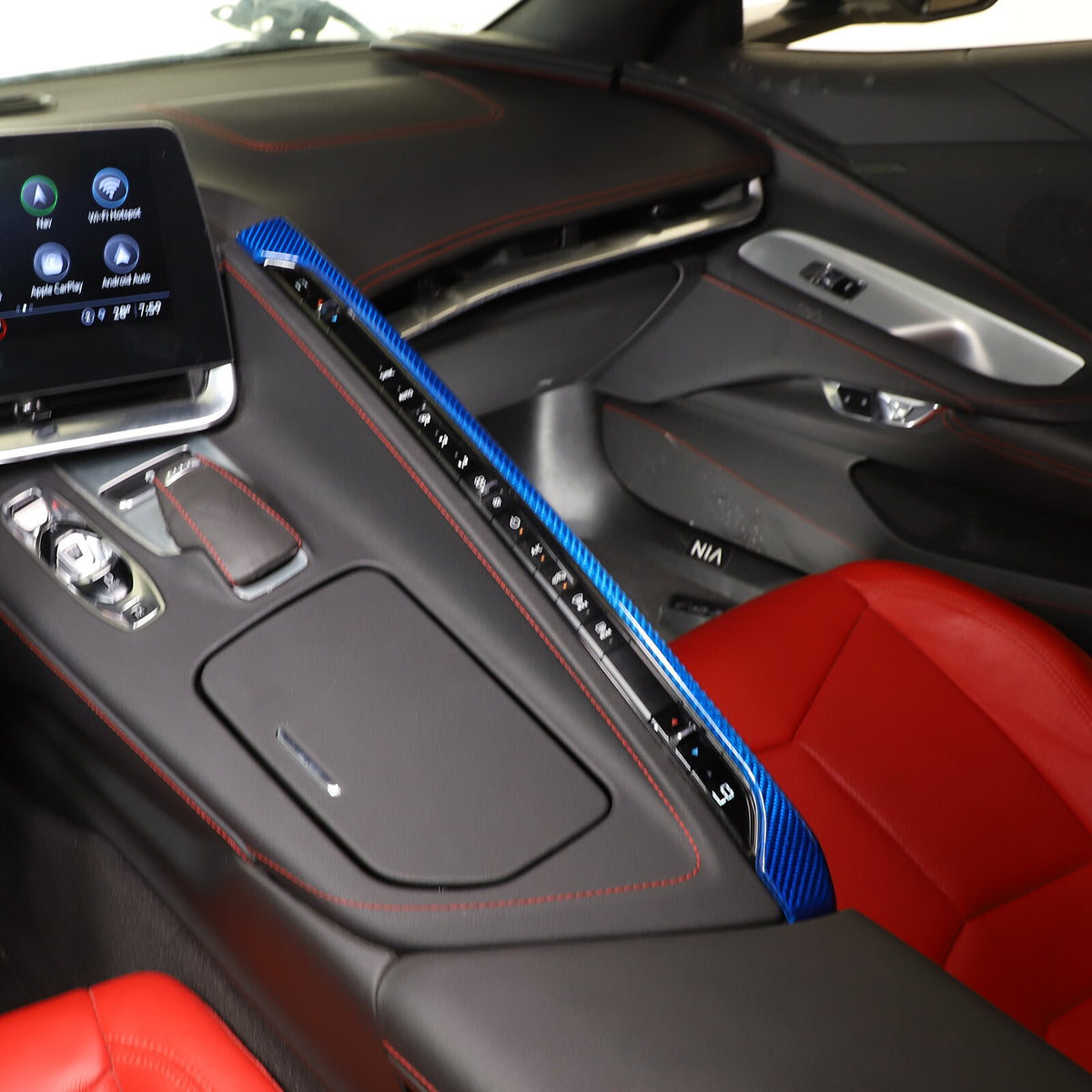 Blue Real Carbon Fiber Full Interior Set Decor Trim Kit for Corvette C8 20-25 - Variants 6-10 40