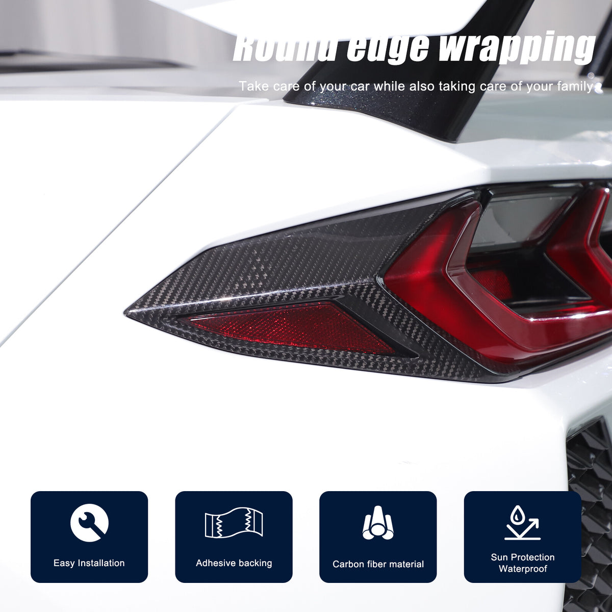 Real Carbon Fiber Rear Taillight Side Trim Cover for Corvette C8 2020+ 12