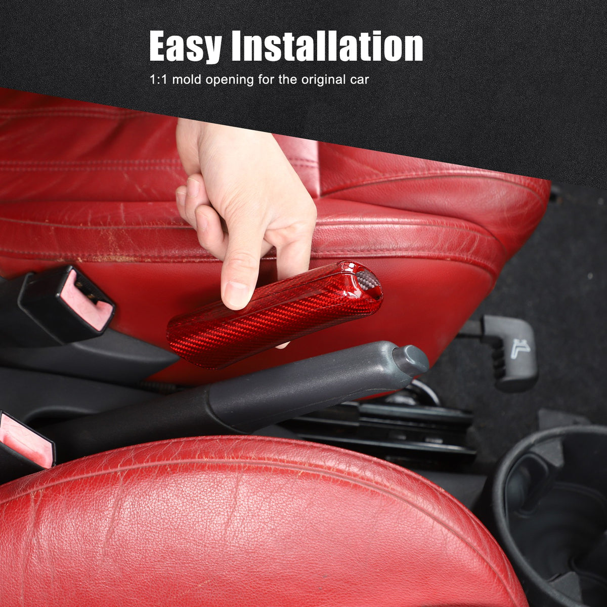 Red Real Carbon Fiber Handbrake Trim Cover For Fiat 500 2007+ 4