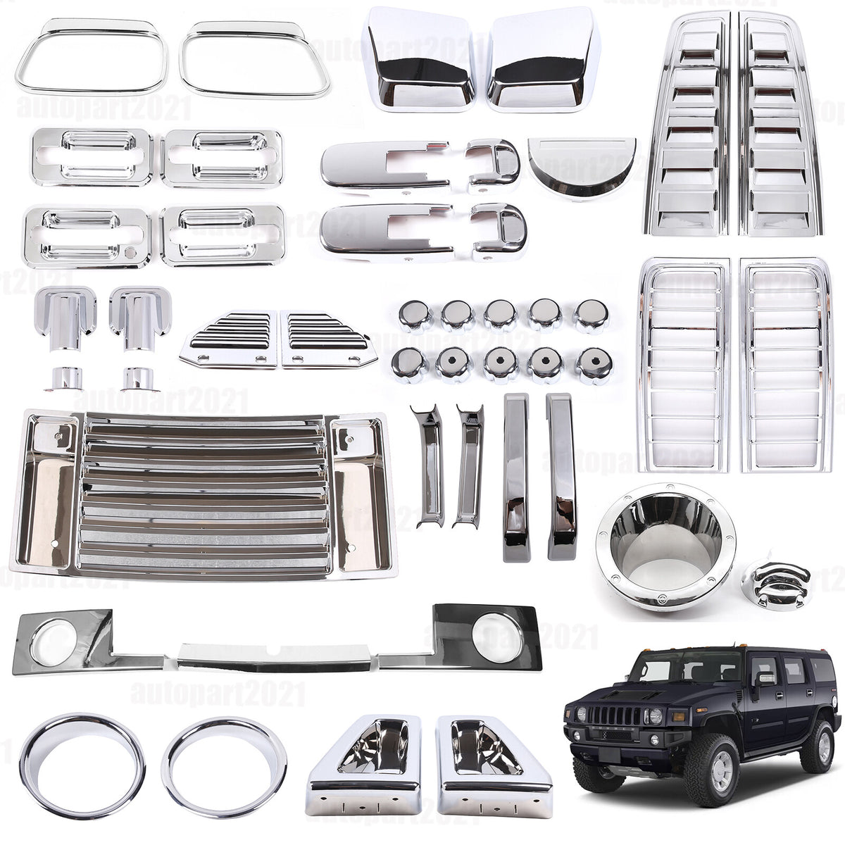 Silver Chrome Exterior Door Handle Mirror Hood Vent Trim Kit For Hummer H2 03-09 20