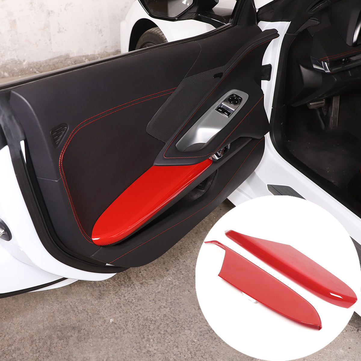 4pc Red ABS Interior Door Arnrest Panel Trim Cover Kit Set For Corvette C8 20-26 7