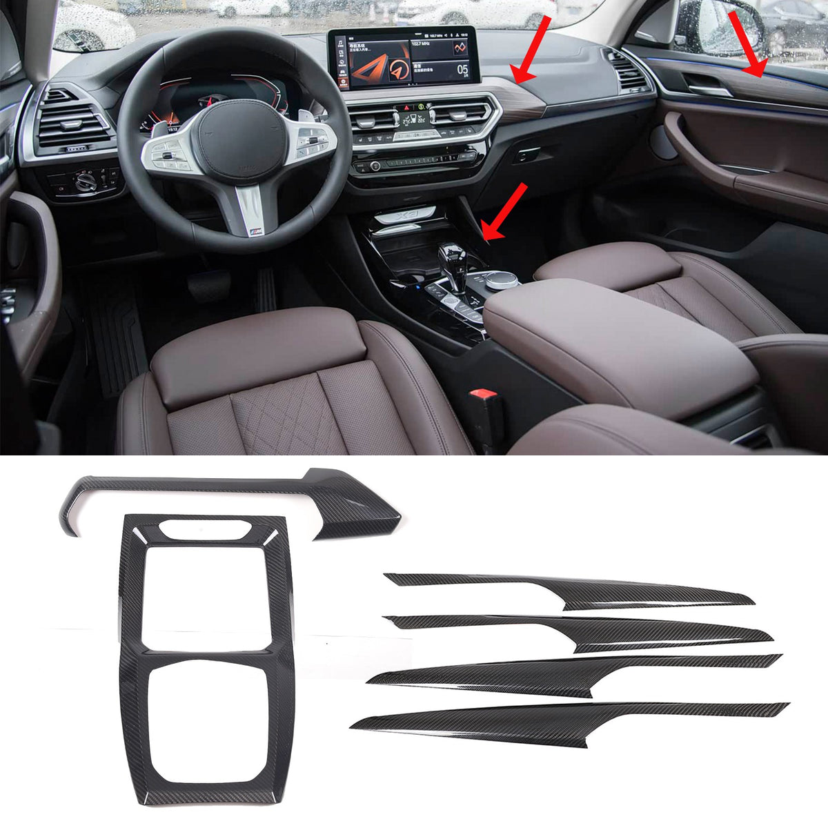 Real Carbon Fiber Center Console Door Panel Trim Kit For BMW X3 G01 X4 G02 22-24 1