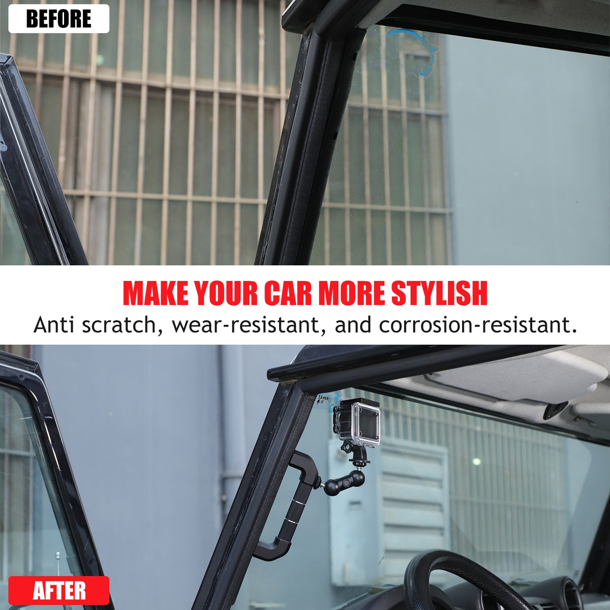 Black Aluminum A-Pillar Handle Cam Mount For Land Rover Defender L316 2004-2018 4