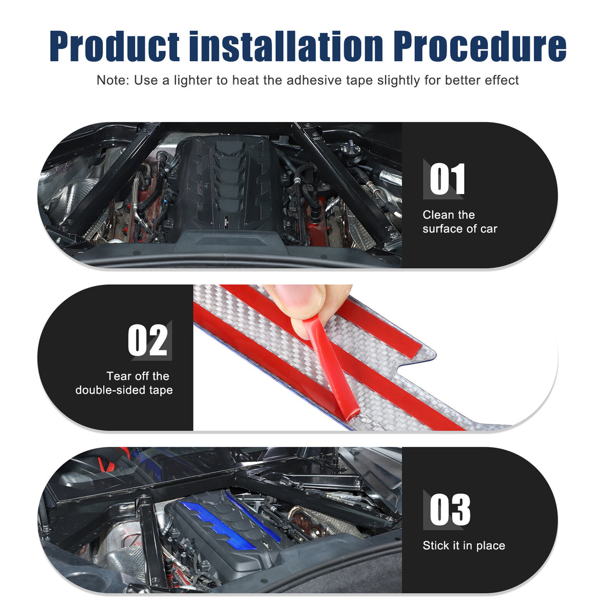 Blue Real Carbon Fiber Hood Engine Side Cover Trim for Corvette C8 2020+ 4