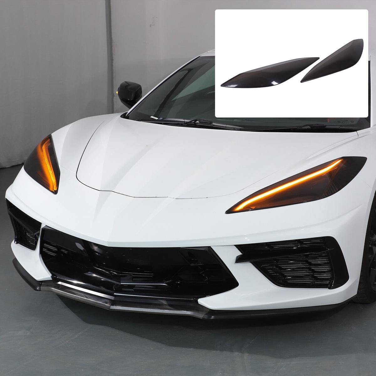 Smoked Black Front Headlight Headlamp Blackout Cover Trim For Corvette C8 20+ US 21
