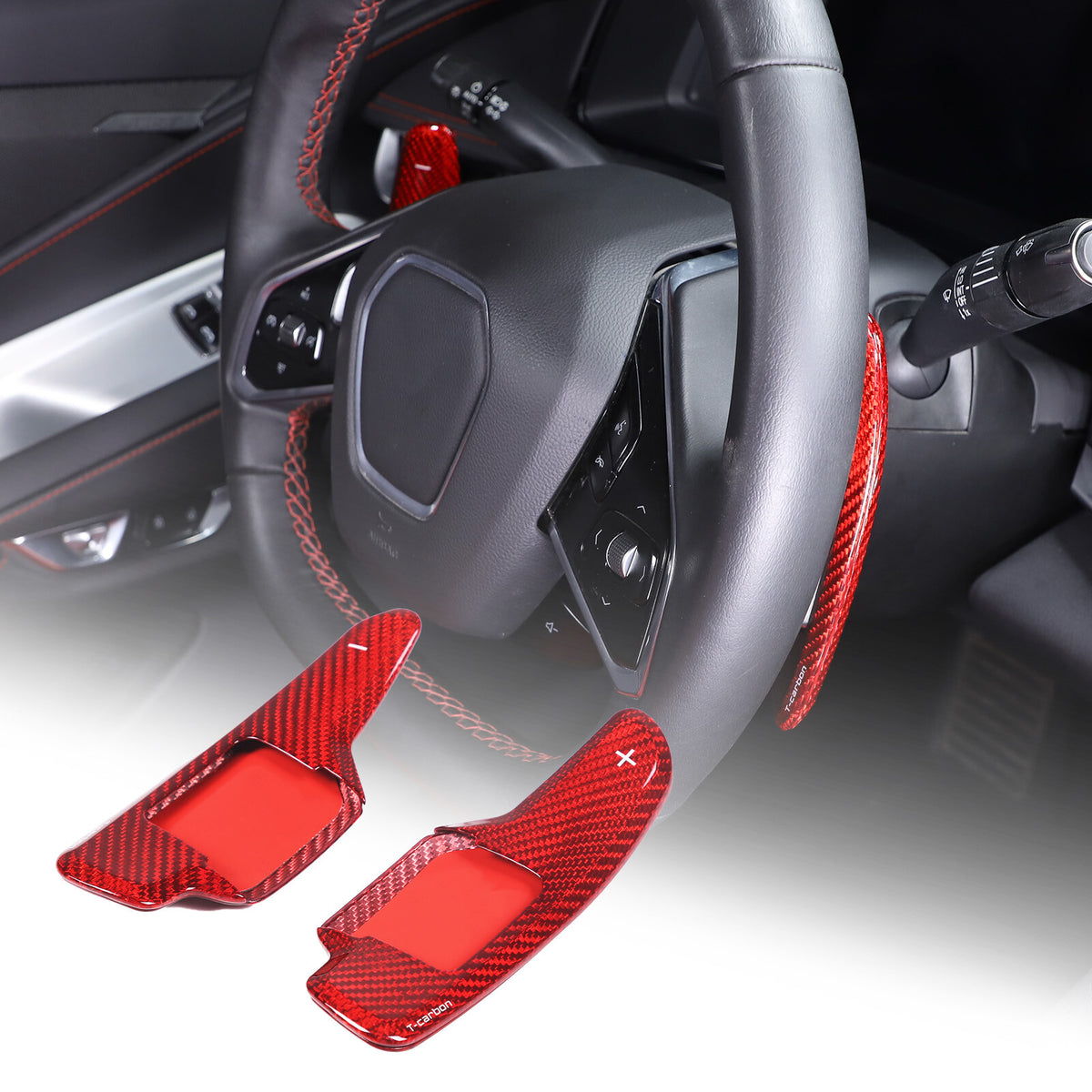 Red Real Carbon Fiber Gear Shift Paddles Paddle Shifters For Corvette C8 20+ US 1