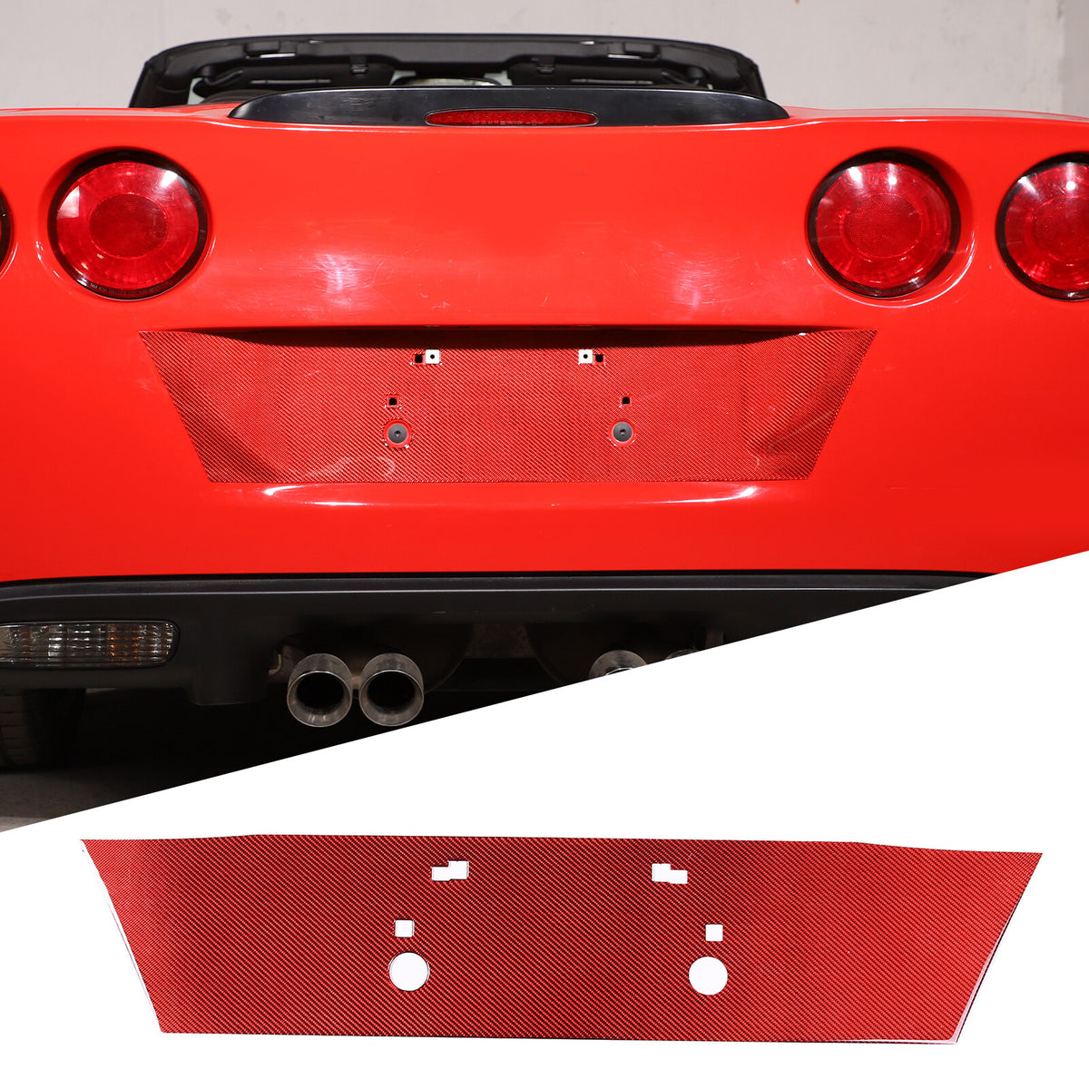Red Carbon Fiber Rear License Plate Bottom Trim Panel For Corvette C6 2005-2013 2