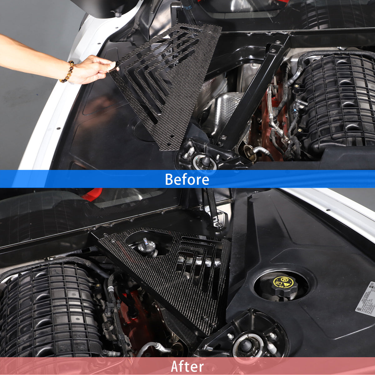 Gloss Real Carbon fiber Engine Bay Side Panel Cover Overlay For Corvette C8 20+ 16
