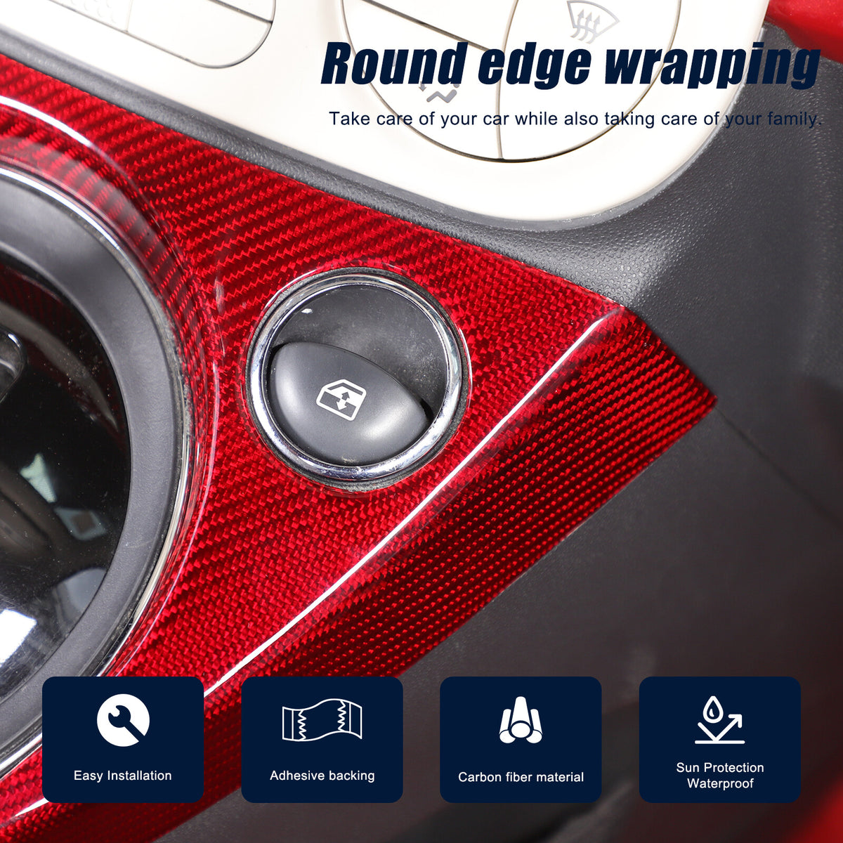 Red Real Carbon Fiber Center Gear Shift Panel Trim For Fiat 500 Abarth 595 10-22 20