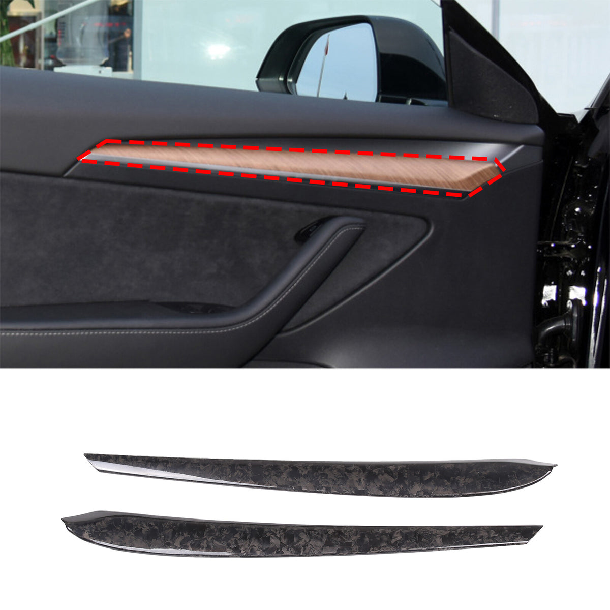 Forged Real Carbon Fiber Inner Door Panel Strip Trim For Tesla Model 3 Y 2021-22 3