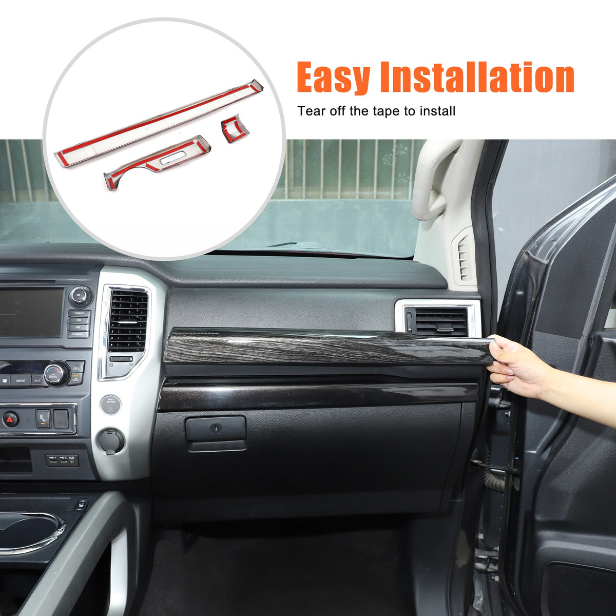 Black Wood Grain ABS Glove Box Upper Trim For Nissan Titan 2016-2023 US 6