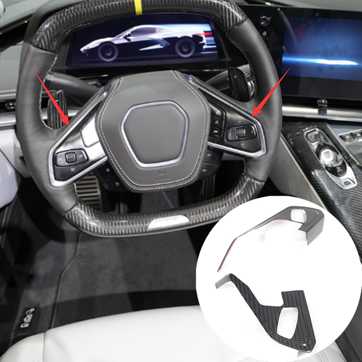 Real Carbon Fiber Steering Wheel Button Trim Cover For Corvette C8 2020-2026 - Variants 1-5 8
