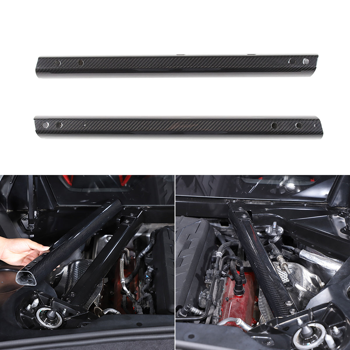 Real Carbon fiber Engine Bay Panel Base Cover Overlay Trim Set For Corvette C8 13