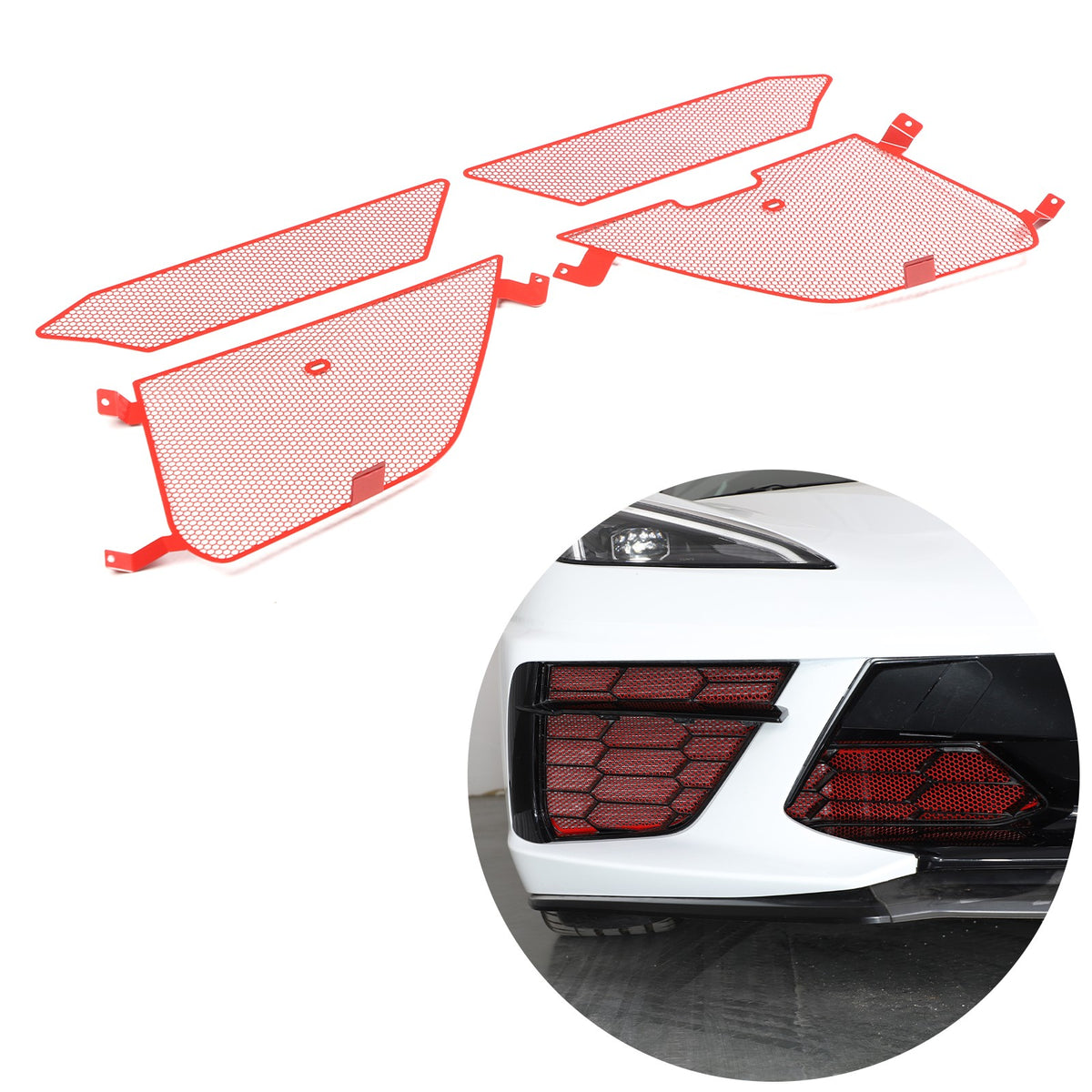 Red Steel Front Bumper Grille Mesh Screen Insect Guard For Corvette C8 2020 2