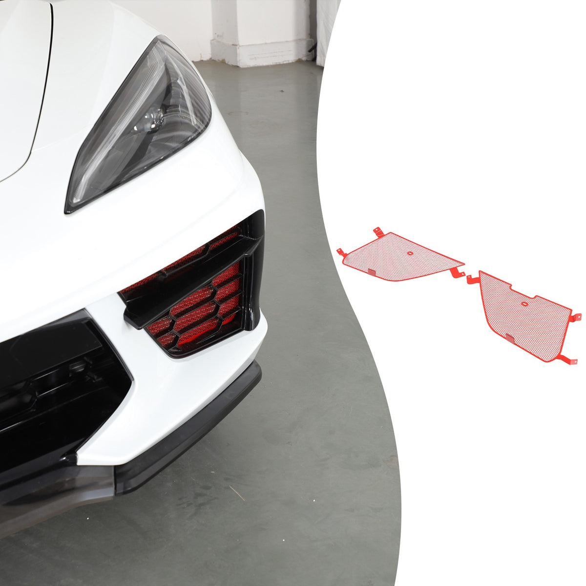 Red Stainless Steel Front Grille Insect Screen Trim For Corvette C8 2020+ 3