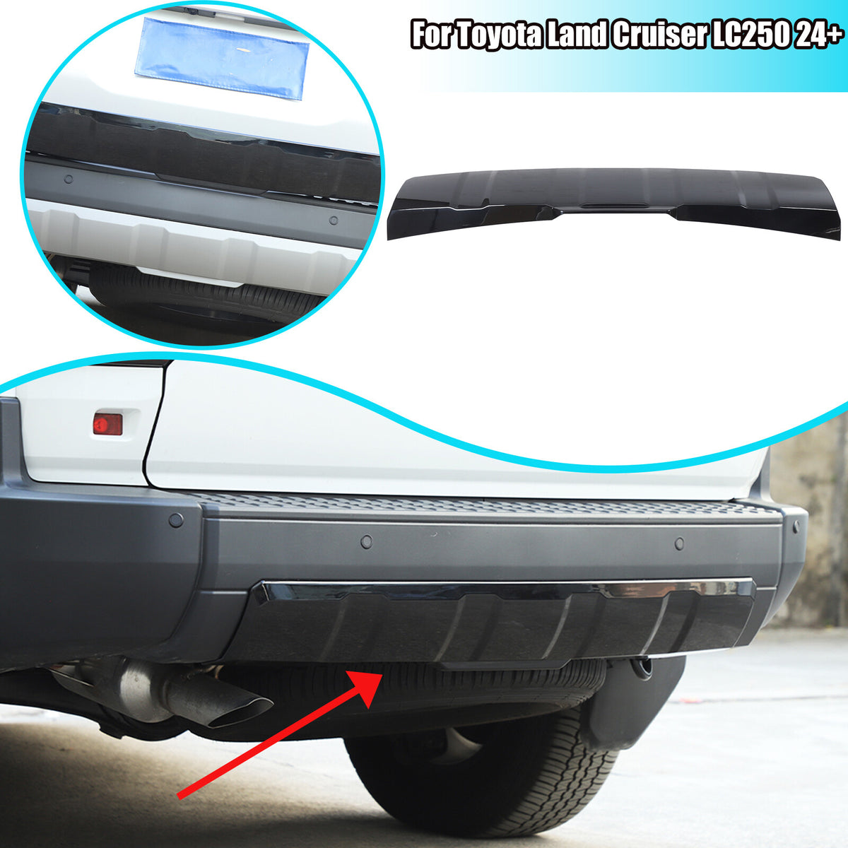 Glossy Black Rear Bumper Spoiler Guard For Toyota Land Cruiser LC250 24+ 1