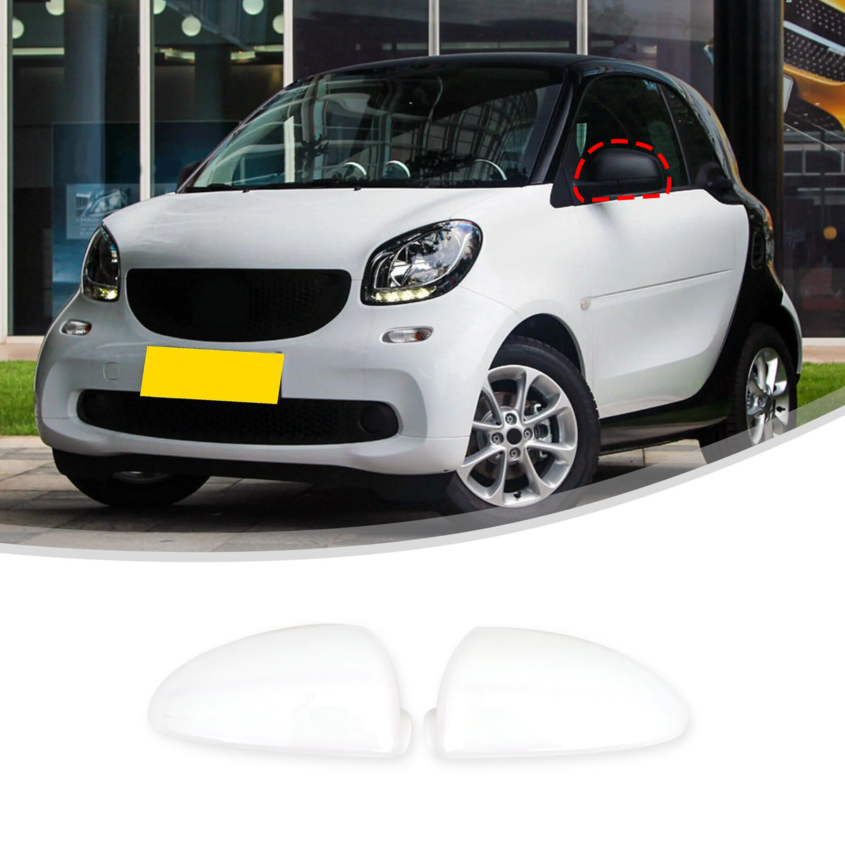 White ABS Exterior Rearview Mirror Cover For Mercedes Benz Smart 2009-2015 2