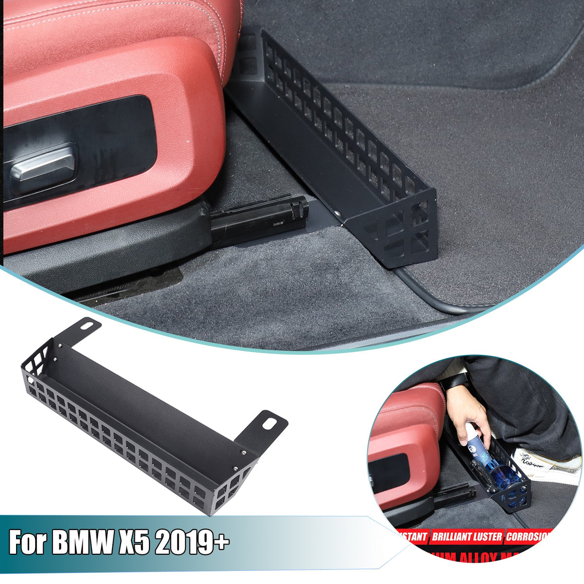 Aluminum Alloy Under-Seat Storage Basket Box Tray For BMW X5 G05 2019+ 1
