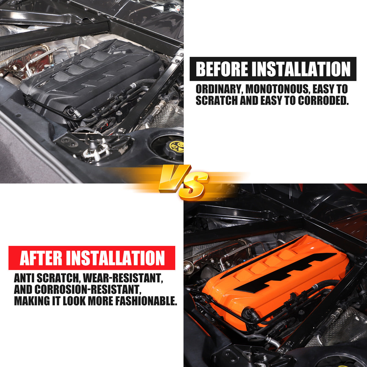 Orange Engine Bay Panel Cover Trim in Edge Black For Corvette Coupe C8 2020-2026 14