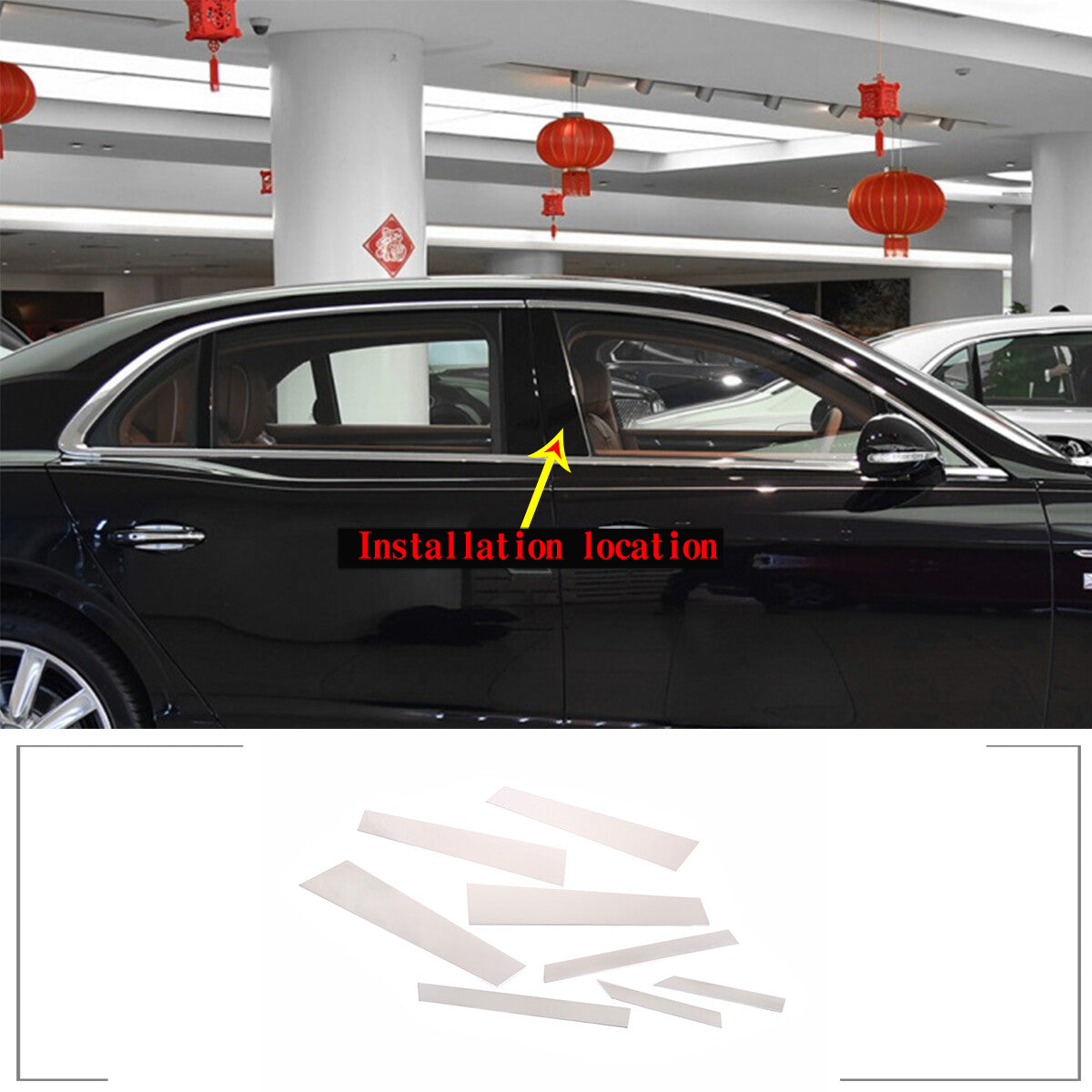 Silver Pillar Posts Cover Door Trim Window Decal For Bentley Flying Spur 13-19 1