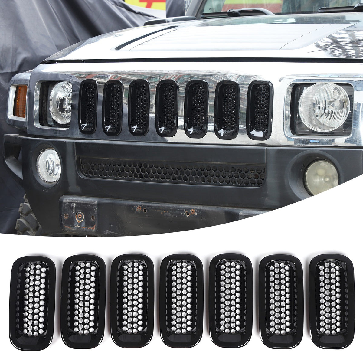 Piano Black ABS Front Grille Insect Screen Trim For Hummer H3 2005-2009 1
