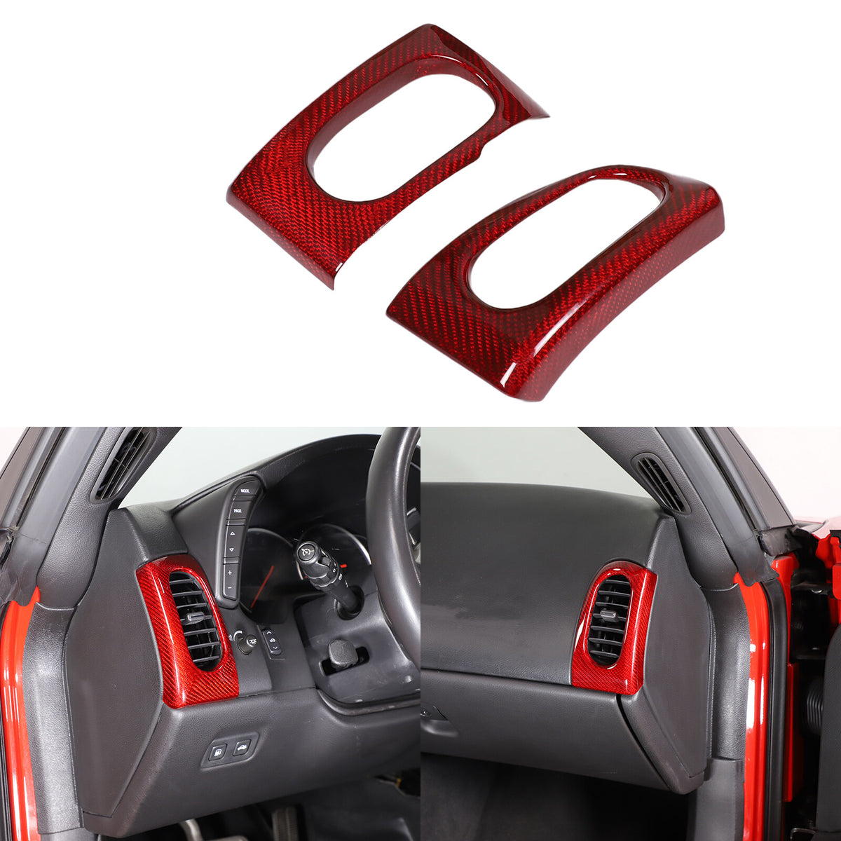 Red Real Carbon Fiber Interior Dashboard Side Air Vent Trim For Corvette C6 9
