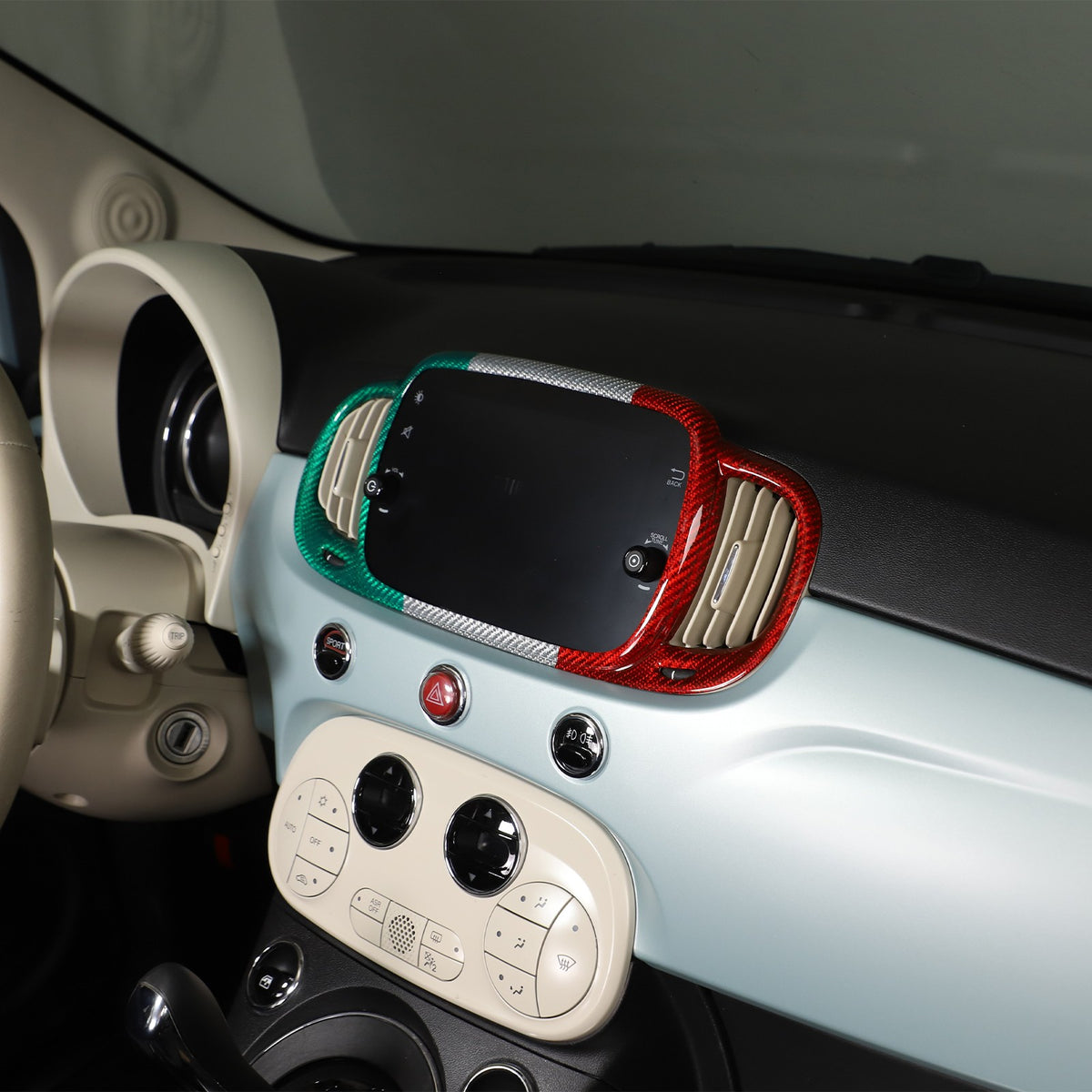 Tri-Color Real Carbon Fiber Dashboard Air Vent Trim For Fiat 500 312 2016+ 11