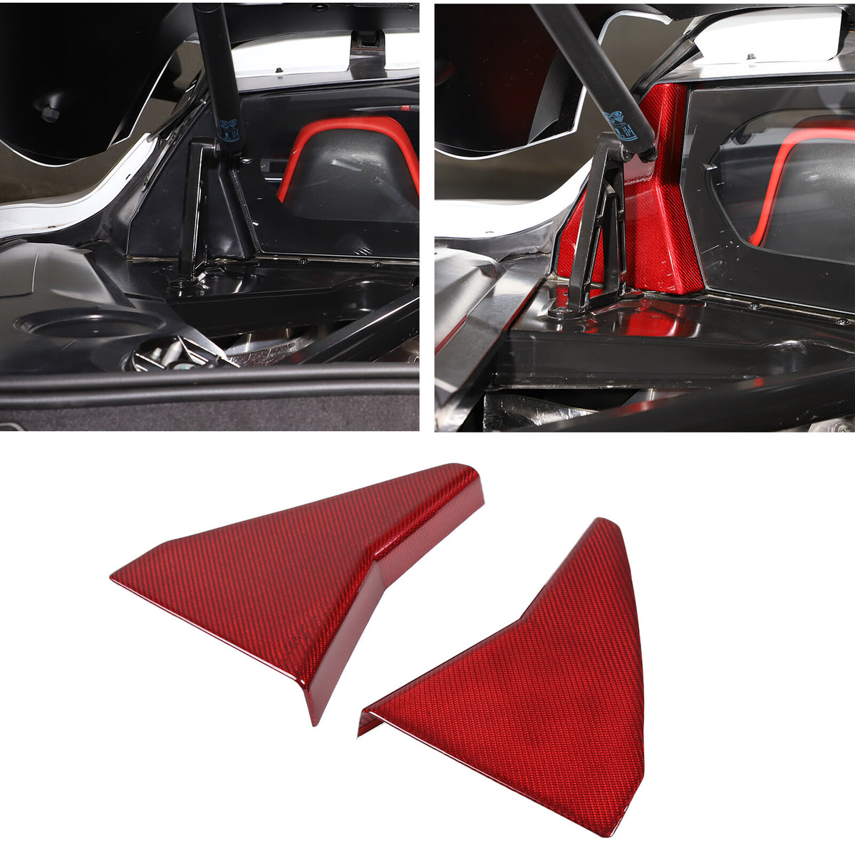 Red Real Carbon Fiber Rear Window Corner Panel Cover Trim For Corvette C8 20-26 4