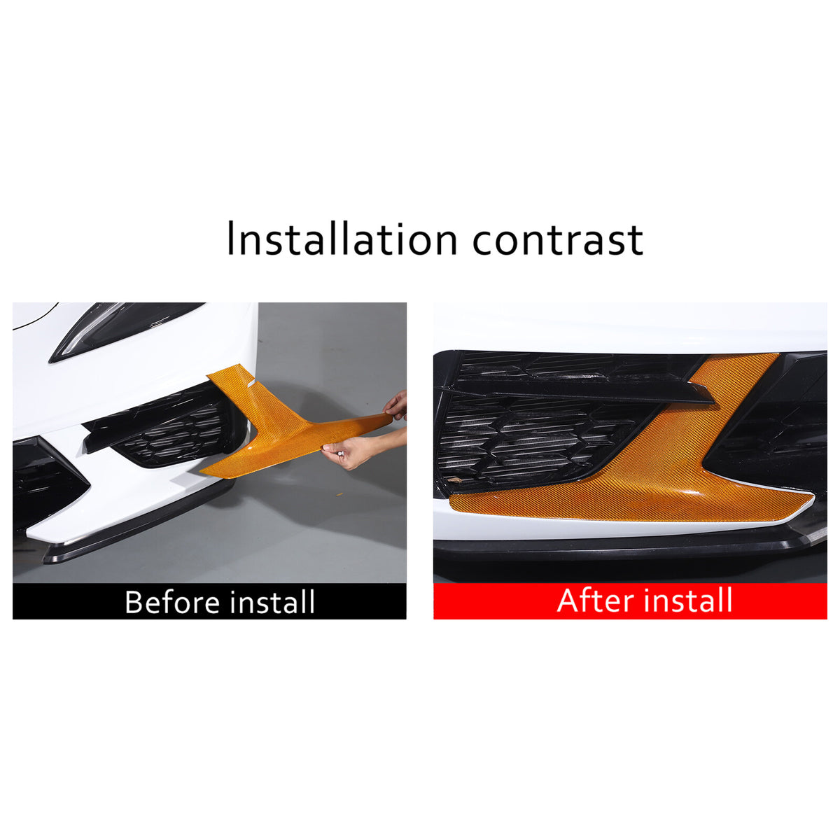 Yellow Carbon Fiber Front Bumper Grille Bezel Cover For Corvette C8 Z51 2020-26 12