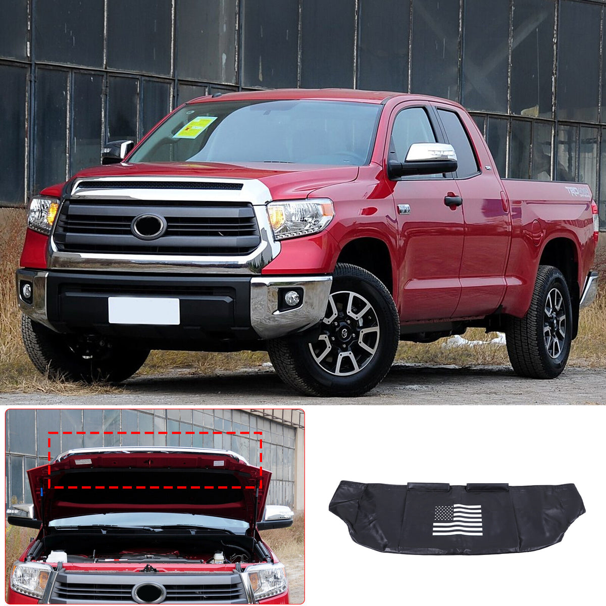 PU Leather Car Bonnet Hood Bra Wind & Bug Deflectors For Toyota Tundra 2007-21 14