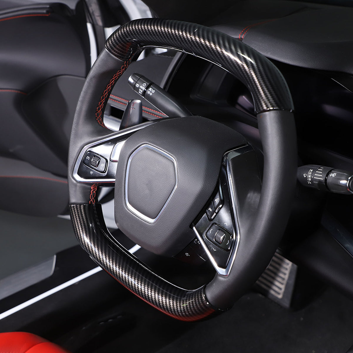 Carbon fiber Style Steering Wheel Top Lower Handle Cover Trim For C8 Corvette 20