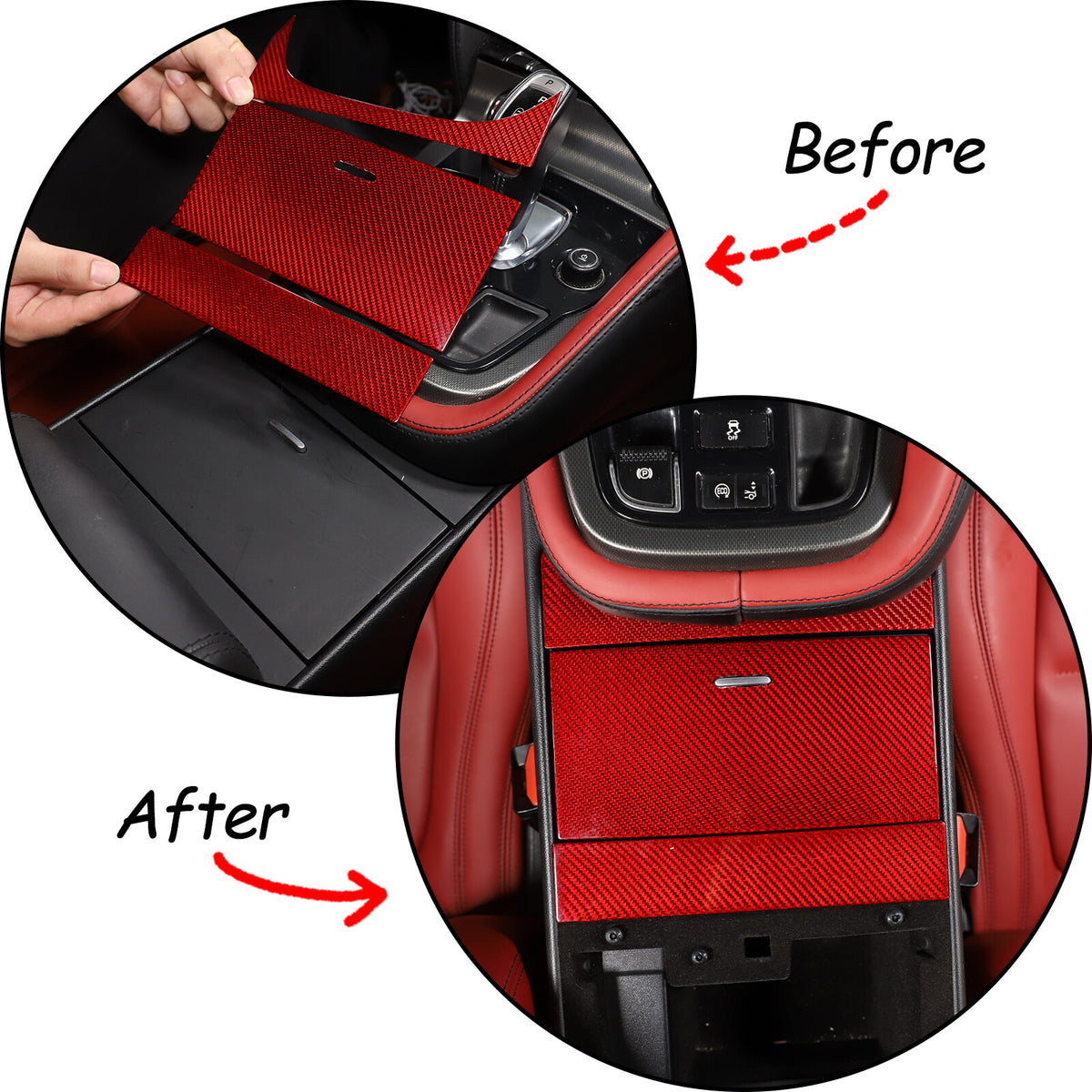 Red Carbon Fiber Interior Cup Holder Cover Trim Frame For Jaguar F-TYPE 2013-24 11