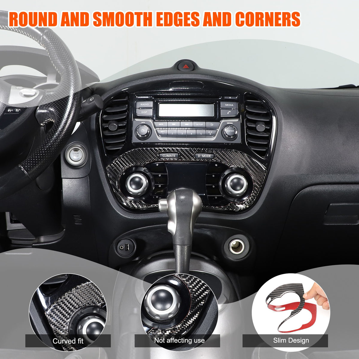 Soft Carbon Fiber Interior Center Console trim Sticker For Nissan Juke 2011-2019 227