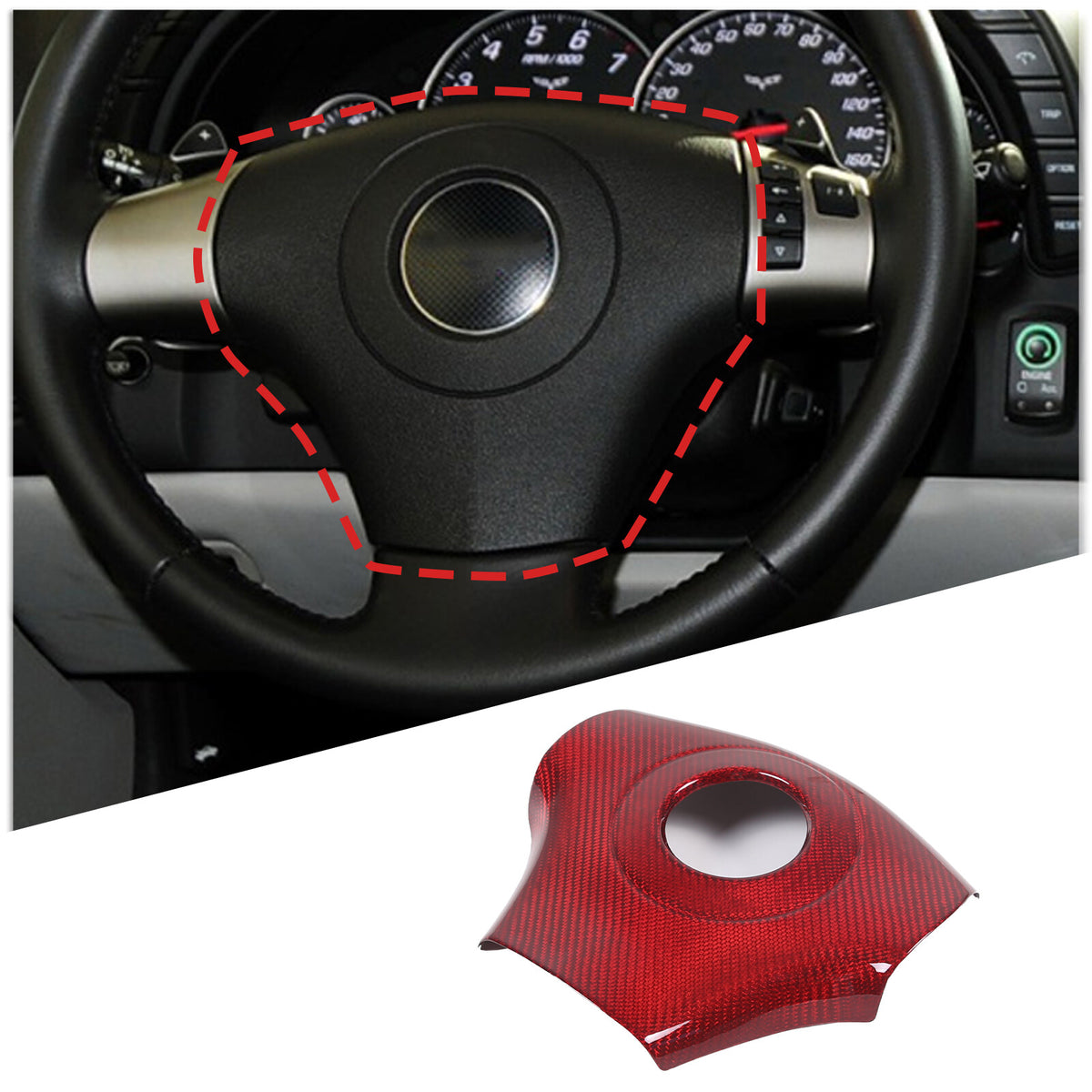 Red Real Carbon Fiber Steering Wheel Center Trim Sticker For Corvette C6 2005-13 2