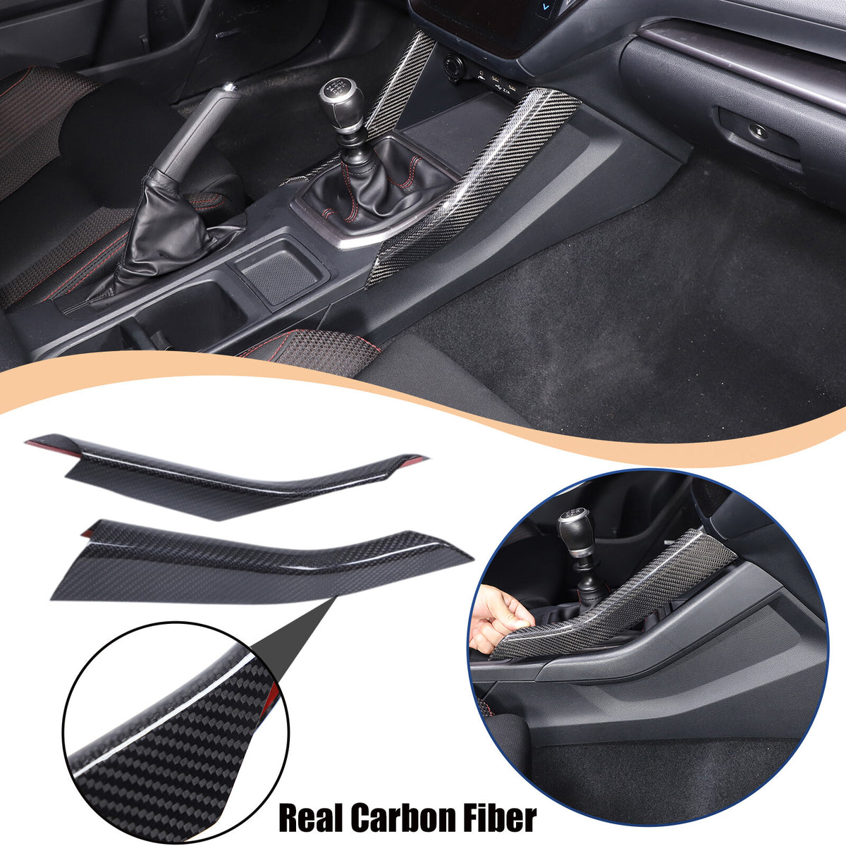 Real Carbon Fiber Side Gear Shift Box Cover Trim For Subaru WRX STI VB 2022-2024 1