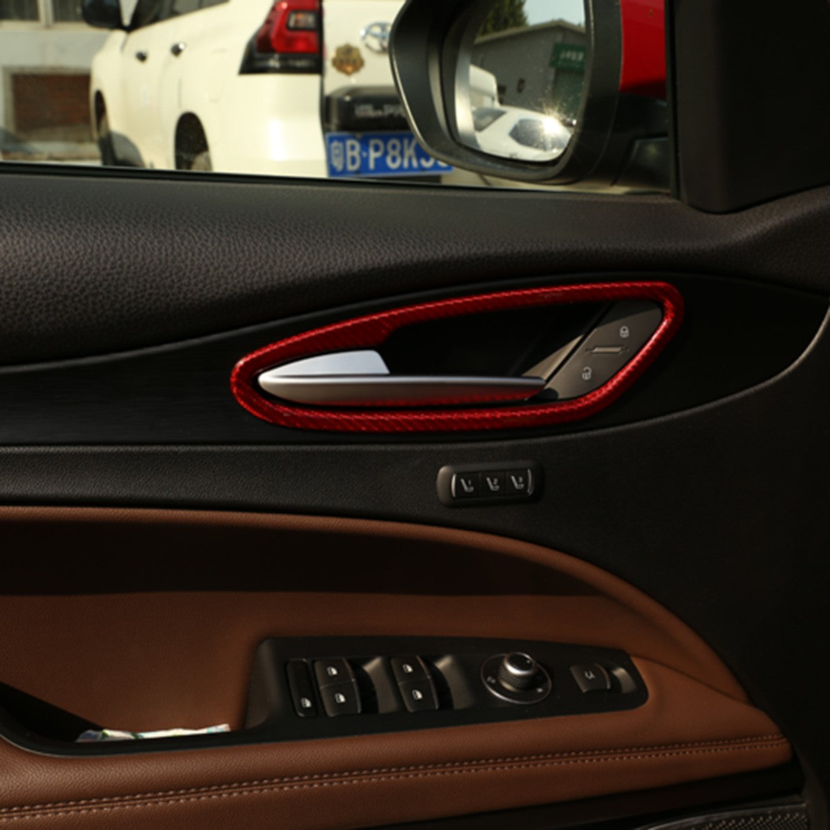 Red Real Carbon Fiber Inner Door Handle Trim For Alfa Romeo Stelvio 949 2017-20 9