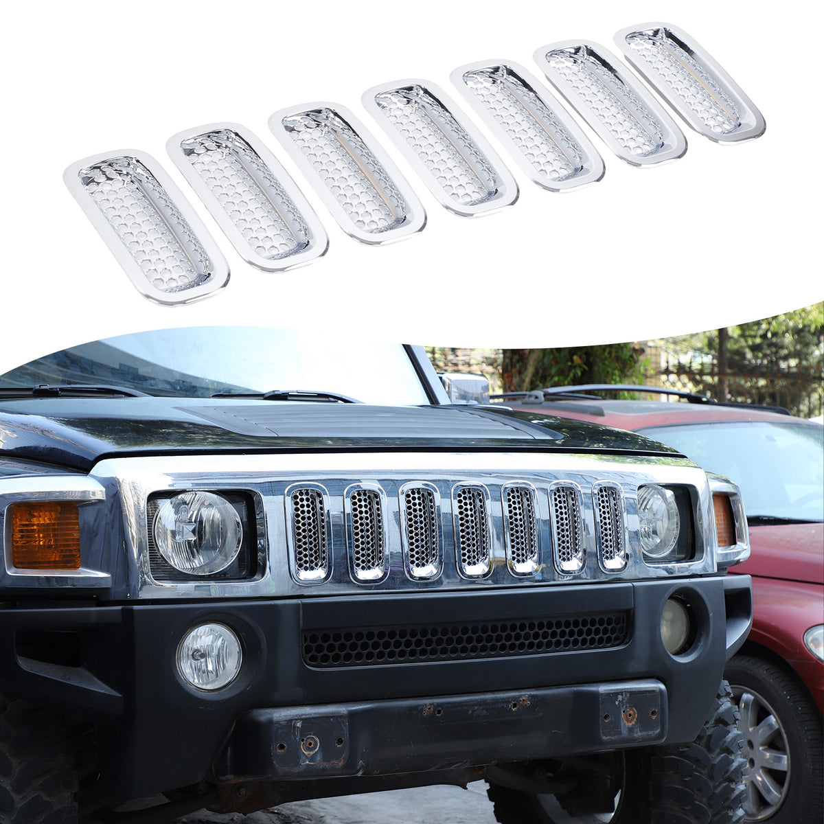 ABS Silver Front Grille Insect Screen Cover For Hummer H3 2005-2009 1