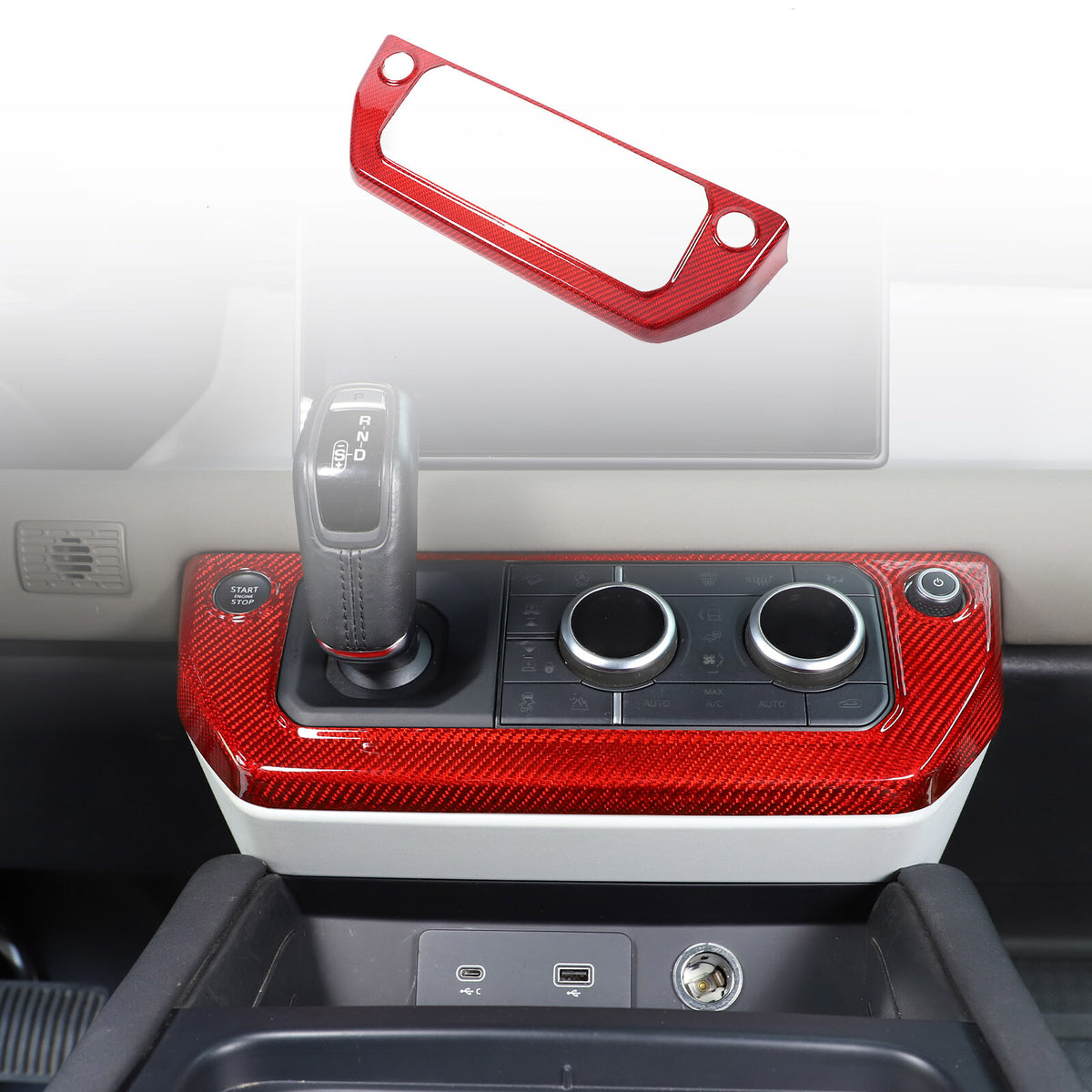 Red Real Carbon Fiber Air Conditioning Switch Panel Trim for LR Defender 2020-24 13