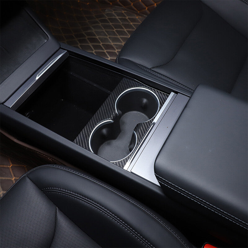 Real Carbon Fiber Center Water Cup Holder Panel Trim Cover For Tesla Model 3 23+ 3