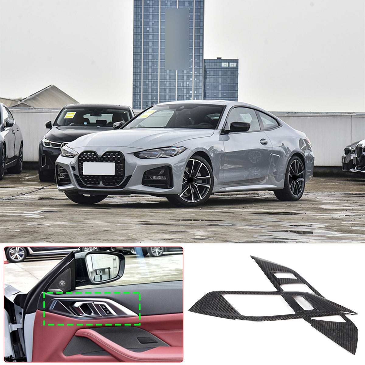 Real Carbon Fiber Inner Door Handle Frame Cover Trim For BMW 4 430i M 2022+ 9