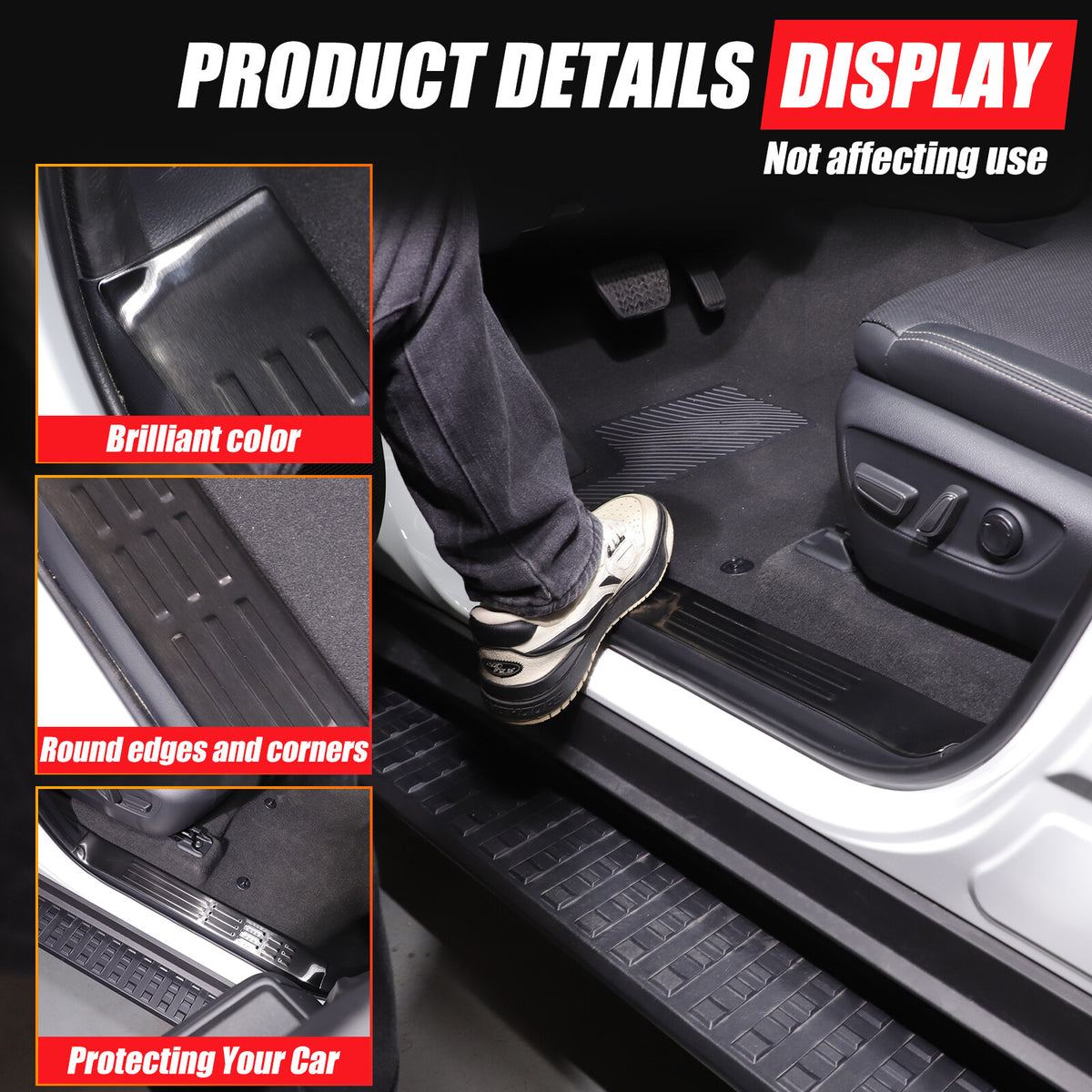 Black Interior Door Sill Guard Protector Cover For Toyota Land Cruiser LC250 US 15