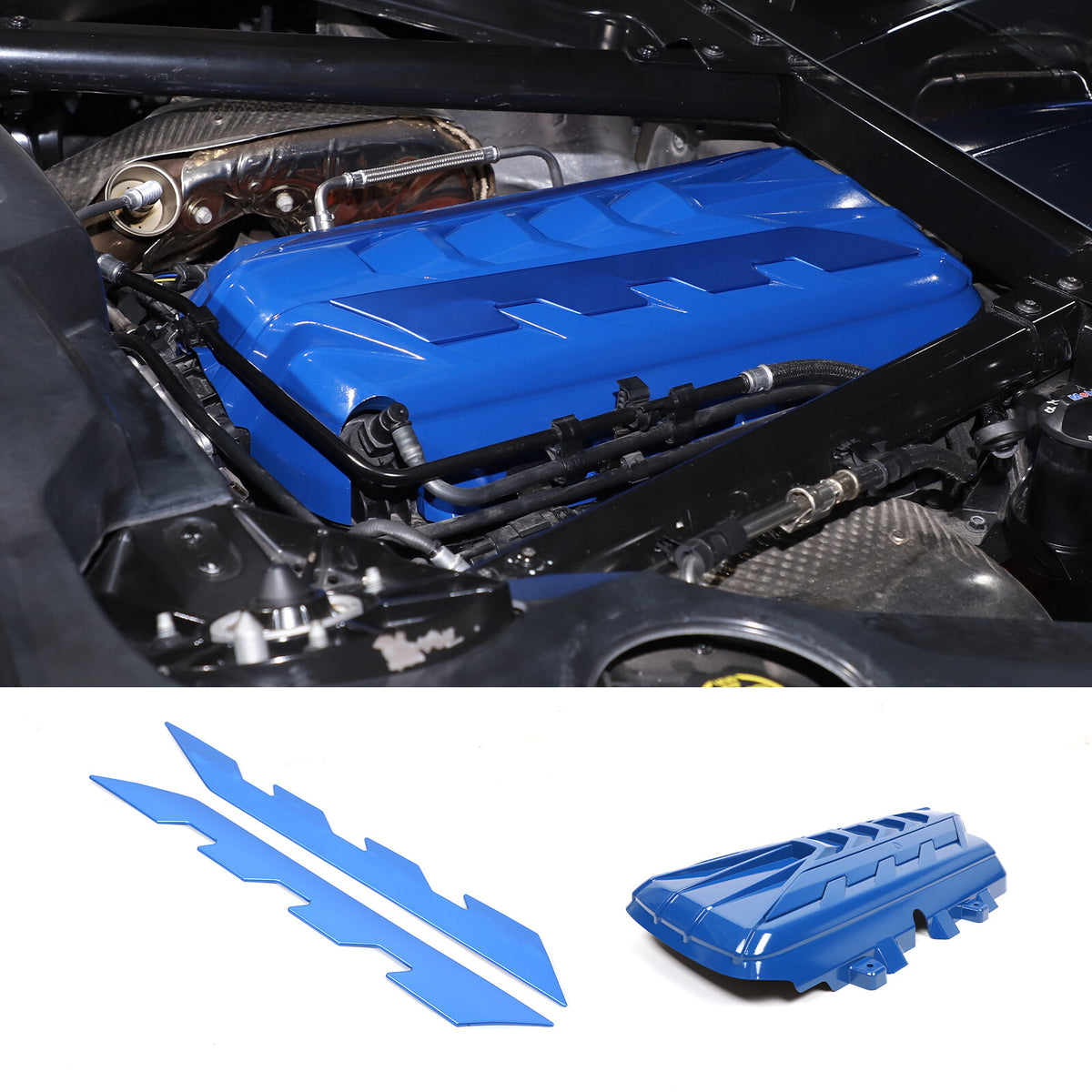 Blue Engine Bay Panel Cover Trim in Edge Blue For Corvette Coupe C8 2020-2026 8