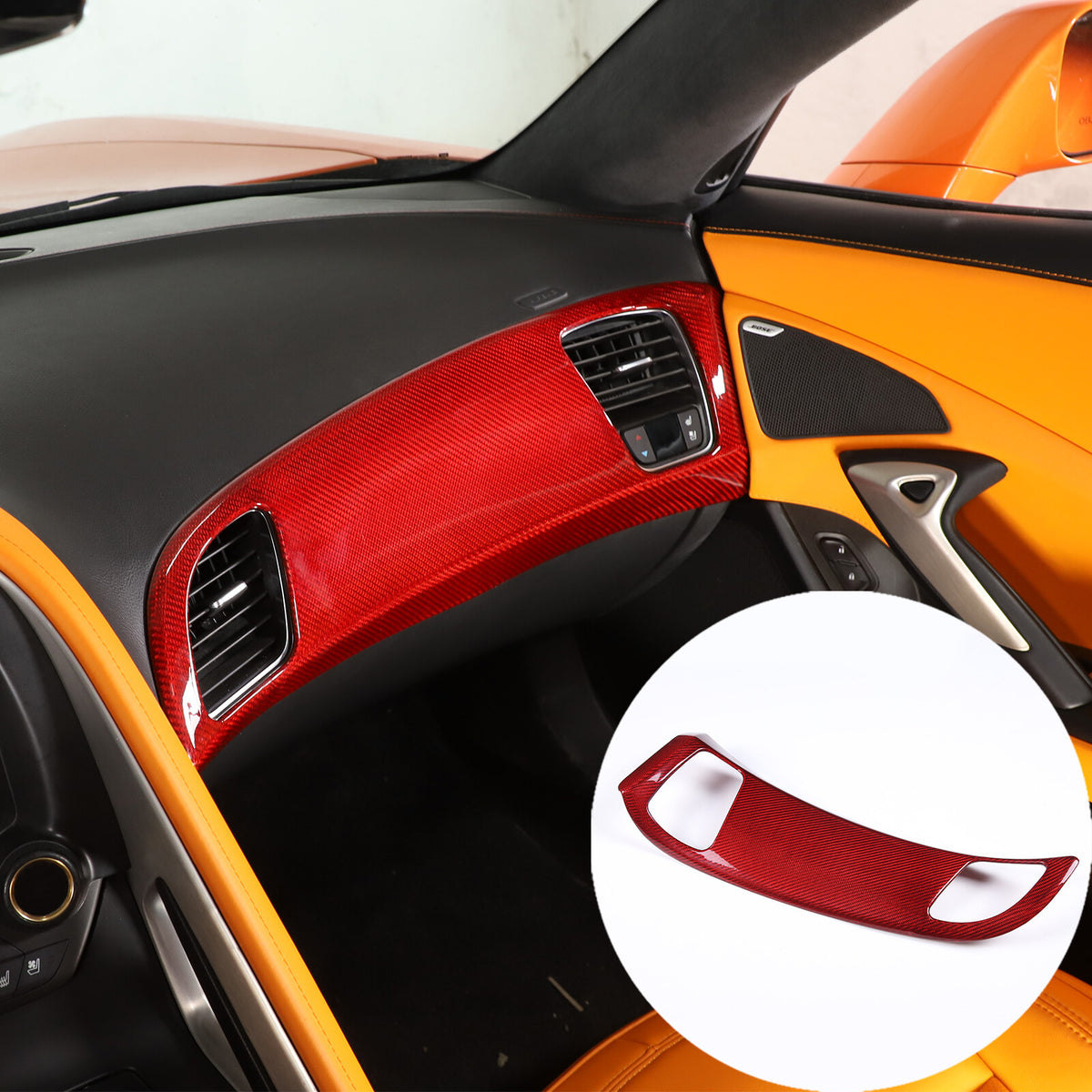 Red Real Carbon Fiber Interior Center Full Trim Set Kit For Corvette C7 2014-19 - Variants 11-13 2