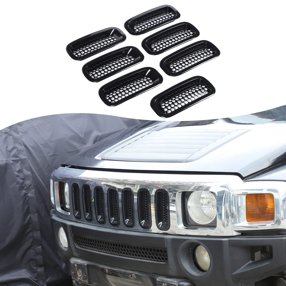 Black ABS Grille Insert Guard Insect Screen For Hummer H3 2005-2009 3